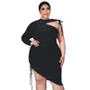 Plus Size Dresses Sexy Irregular Midi Dress Fashion Single Sleeve Round Collar High Waist Casual Elegance Wholesale Drop