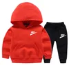 Winterkinderen Kledingpak Sportmerk Logo Sets Kid Warm 100% Katoen sportpak Lange mouwen met lange mouwen Hoodedbroek 2 stks/Set Baby Boy Sweater