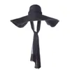 Cappelli a tesa larga Elegant Lady Long Ribbon Banded Rafia Fashion Dome Oversize Side Travel Vacation Beach HatWide Davi22