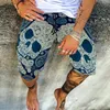 Pantaloni da uomoSkull Print Pantaloncini di lino in cotone da uomo Pantaloni corti da spiaggia con coulisse allentati per uomo 2022 Moda estiva Streetwear 4XL Vintage