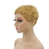 Honey Blonde Color Short Bob Pixie Cut Wig With Bangs wave Remy Brazilian Human Hair Finger Wigs For Black Women Machine Made