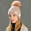 Beanie Hat For Women Winter Hat Knitted Autumn Fur Hats Unisex Ladies Warm Hood Cap With Rhinestone Star J220722