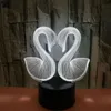 Nattljus 3d Illusion Lampa Led Swan Light Animal Leksaker Kärlek Par Gåvor Färgrik Dekoration För Alla hjärtans dag Födelsedag Baby Room