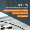 PD 20W QC3.0 الشاحن السريع الشاحن USB Power مع Switch Universal 6 AC Jack Extension Socket Socket 3000W