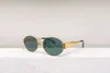 Lunettes de soleil ovales rondes métal doré lentille verte femmes hommes lunettes de sport Sonnenbrille gafa de sol avec étui