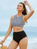 Kvinnor Hög midja Crop Top Bikini Set Tank Sports Two Piece Badkläder Ruched Tummy Control Swimsuit Summer Beach Bathing Suit