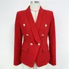 Blazer di alta qualità di nuovo stile premium Giacca slim doppiopetto da donna dal design originale Giacca con fibbie in metallo Capispalla retrò con collo a scialle Rosso tabella delle taglie