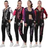 Kvinnors tvåbitar byxor Kvinnor Fashion Neon Jogging Sport Lång träning och fitness Tops Zipper Hoodies 2 Set Womens Outfitswomen