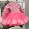 2022 Sequined Girl Pageant Gowns Vintage Flower Girl Dresses Baby Infant Toddler Baptism Clothes Satin Ball Gowns Birthday Party Dress Custom Made Long Sleeve gown