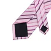 Bow Ties Mens Fashion Silk Pink Tie Stripe Necktie Hanky Cufflink Set Business Wedding For Men C-228