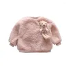 Hoodies & Sweatshirts 2 3 4 5 6 Year Baby Girls Sweatshirt Spring Autumn Warm Fleece Tops Cute Bear Pullover Children's Sweater Toddler