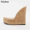 Eilyken Nowe Super Pvc Transparent Women Kappers Fashion Roman Otwarty Platforma Platforma Wysokie Obrazy