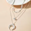 Pendant Necklaces Boho Moon Necklace For Women Silver Color Clear Crystal Stone Leaf Chain Chocker Multi-layer Jewelry 9752Pendant Necklaces