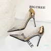 Dress Shoes Luxury Women Glitter 10cm High Heels Transparent Pumps Designer Bling Crystal Gold Wedding Bridal Party Shoe Big Size
