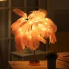 LED Remote Control Feather Table Lamp USB Power Warm Light Tree Feather Lampshade Wedding Home Bedroom Dinner Party Decor