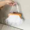 Akşam çantaları lüks devekuşu tüyü el çantası kadınlar retro ahşap çanta renkli akrilik zincir parti debriyajları bayanlar messenger bagevening