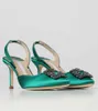 Elegant Style Hangisli Shiny Satin Sandals Shoes For Women Slingbacks Crystal Jewels buckle High Stiletto Heel Dress Party Wedding EU35-43