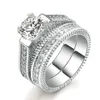 Silver Color Luxury 2 rodadas Anel de casamento de moda Conjunto de jóias de zircônia cúbica para mulheres Chirstmas Gift 220i