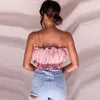 Kadınlar tişört kayış vahşi yelek seksi pileli tüp üst moda kısa kadın katı kıyafetler