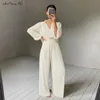 Mnealways18 Beige Pleated Wide Leg Pants Womens Fashion Casual Loose Trousers Office Lady Elegant Long Palazzo 220311