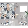 3d Cartoon Cats Pattern Bathroom Curtain Shower Set Cute Dinosaur Art Bath Mats For Kids Toilet 1/3/4pc/set 220429