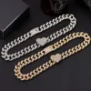 Correntes Flatfoosie 13mm Hip Hop Miami Collo de corrente cubana para mulheres Iced Rhinestone Link Heart Cheker Rapper Jóias