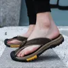 Hausschuhe Topvivi Sommer Männer echte Lederstrandrutschen im Freien Flip Flops Slipper Casual Flops Flats Männliche Sandalen