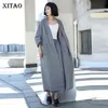 Xitao paski w rozmiarze Plus Długie wykop kardany lniane nieregularne eleganckie kieszeń 2019 Autumn Casual Goddess Fan Coat GCC1097 T200810