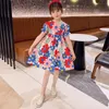 Flickas klänningar sommarflickor klänning ankomst blommor blommor mönster kortärmad prinsessa klänningar baby barn barnkläder 4-13 år