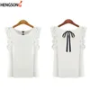 Dames PoloS Blouse Summer Fashion Lotus Leaf O-Neck Casual Shirt Ladies Bow Chiffon Blouses Tops S-XL Witte Yellowwomen's Poloswomen's