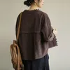 Vintage kleding corduroy shirt jas dames kanten steek losse herfst dames jas o nek casual kort jas 220815