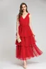 Women's Runway Dresses V Neck Sleeveless Tired Ruffles Layered Designer Elegant Party Prom Gown