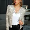 Long Sleeve Open Front Sequin Coat Women Casual Female Jacket Sequin Pearls Buttons Coat ONeck Out Wear Ladies 220813