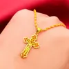 Small/Big Jesus Cross Pendant Chain for Women Men 18k Yellow Gold Filled Fashion Simple Filigree Crucifix Jewelry Gift