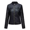 Fashion Women Faux Leather Biker Jacket Solid Color Slim Ladies Coats Casual Zipper Motorcycle Leather Outwear L220801