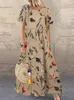 ZANZEA Böhmischen Urlaub Sommerkleid Sommer Frauen Vintage Floral Gedruckt Kurzarm Strand Kleid Lose Lange Vestido Robe Femme D220611