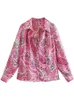 Blouses Femmes Chemises Rose Paisley Satin Dames Blouse Mode Printemps Manches Longues Col Rabattu Casual Femmes Vintage Femme Tops 2022