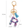 Belle fête de vacances favorise l'acrylique 26 English Lettre Keychain Bague Tassel Bague Car sac de voiture Pendentif cadeau LK0018