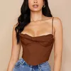 Asia Satin Corset Top Spaghetti Strap Lining Cowl Neck Boning Padded 2Layer Backless Zipper Bustier Sexy Crop Tops Women 220316