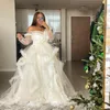 Casual Dresses Trendy Ruffles Tulle Off The Shoulder Bridal Gowns See Thru Full Sleeves A-line Mesh Tutu Women Long Robe To PoshootCasual