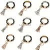 Fashion rosted Wooden Bead Bracelet Keychain Party Favor Pattern Tassel Pendant Bracelets Women Girl Key Ring Wrist Strap 7 Colors AA