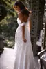 Casual jurken 2022 Lange boho a-line v-neck bruiloft vrouw prom jurk kant spaghetti riemen bruid prinses vloer lengte cocktailfeest