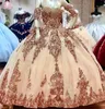 2022 Vestidos de bola quinceanera de lantejoulas Vestidos de bola Sweetheart Canteias Apliques de renda Crystal Tulle Sweet 16 Corset Back Party Party Prom Night Vestes B0620G01