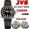 JVSF Y-M JV226658 CAL.3235 JVS3235 Automatyczna męska zegarek 42 mm 3D Ceramiczna ramka Czarna tarcza Białe markery 904L Złotą skrzynkę Guma