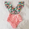 2022 Volant Biquini Bademode Hohe Taille Rüschen Sexy Bikini Set Floral Beachwear V-ausschnitt Badeanzug Frauen Zwei Stück Badeanzug