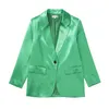 Women's Two Piece Pants Spring 2022 Women Single Button Green Blazer Suits With High Waist Wide Leg Office Lady Solid Sets LY9816
