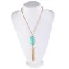 High Quality Natural Stone Turquoise Pendant Necklace Long Tassel Sweater Necklaces for Women Gift