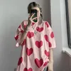 Harajuku Women T shirts Cute Heart Print Top Female Fashion Summer Pink Woman Clothes Aesthetic Loose Tee Shirt Oversized CX220331