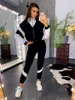 여자 두 조각 바지 세트 여자 Colorblock Tracksuit 봄 가을 옷 패치 워크 지퍼 탑과 스포츠 캐주얼 정장 조깅 FemmeWomen