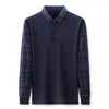 Browon Long Sleeve T Shirt Spring and Autumn Business Casual Slim Turndown Collar Geometric Pattern Tshirt Men Clothing 220810